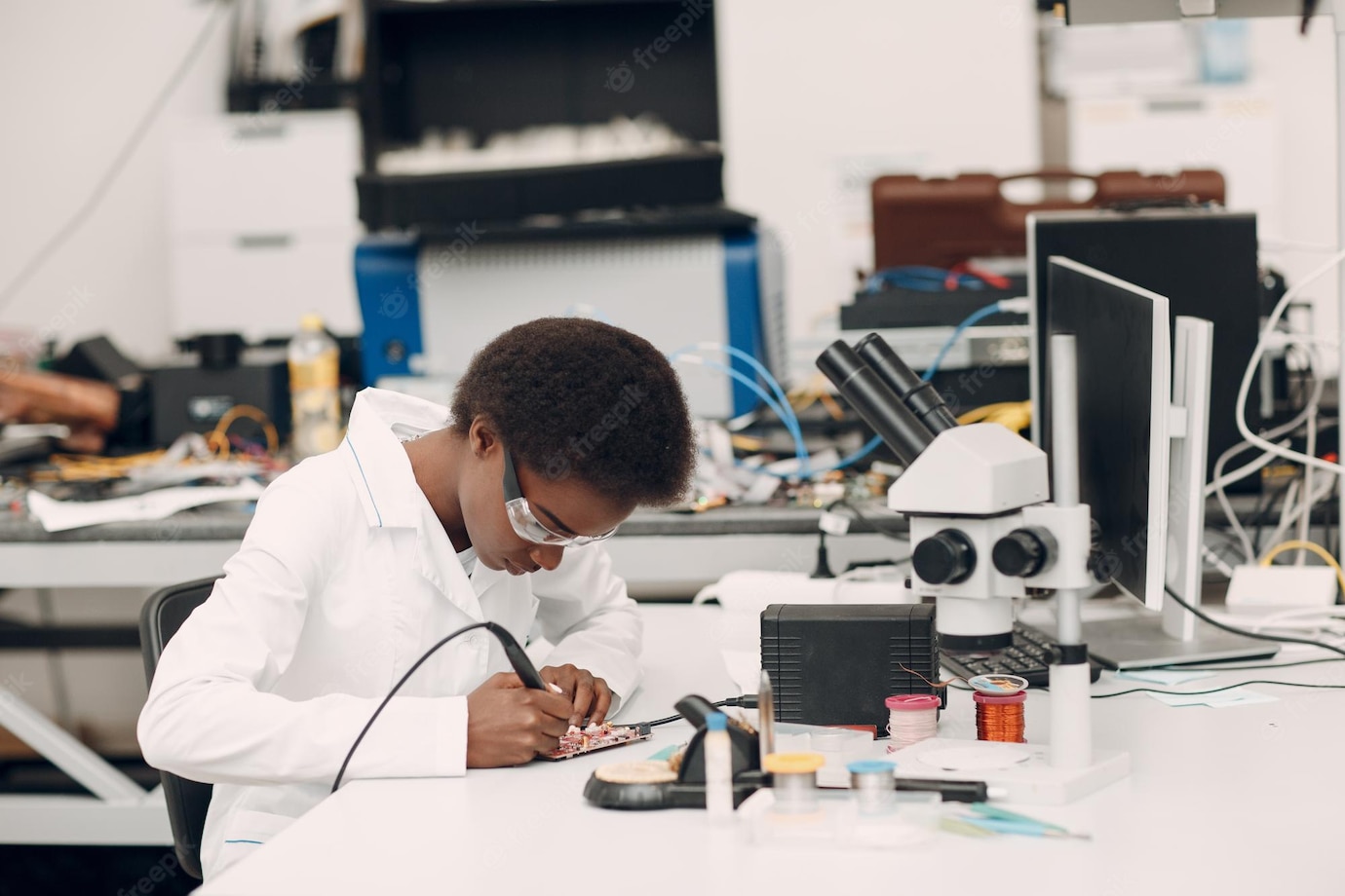 scientist-african-american-woman-working-laboratory-with-electronic-instruments_183314-7980
